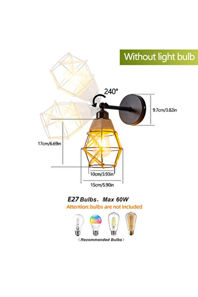 Choice مصباح حائط أسود منسوج من حبل القنب مكون من قطعة واحدة وذراع تأرجح حديد...