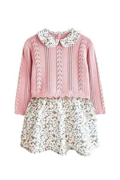 Lolliboomkids New Season Girls' Flower Λεπτομερής Βρεφικός Γιακάς Πλεκτά Μπλούζες Απλικέ Ολόσωμο Φόρεμα