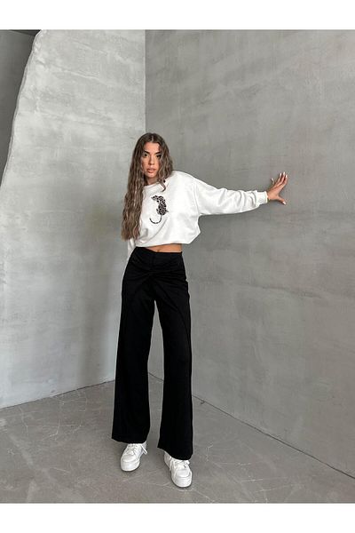 SEDA FİDAN Black Loose Trousers - Waist Detailed
