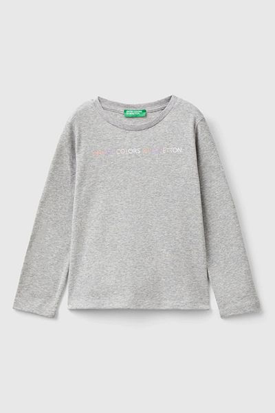 Benetton Γκρι μελανζέ μπλουζάκι για κορίτσια - Μακρυμάνικο με λογότυπο