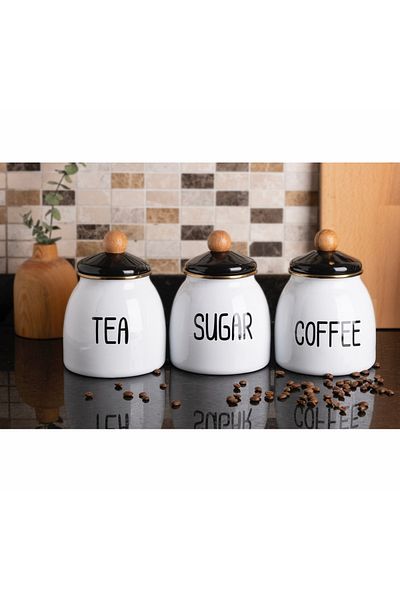 Pembelia Life Enamel 3-Piece Luxury Sugar-Tea-Coffe Jar Set - Counter Top