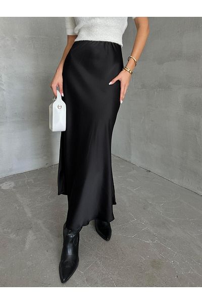 SEDA FİDAN Fusta maxi din satin negru