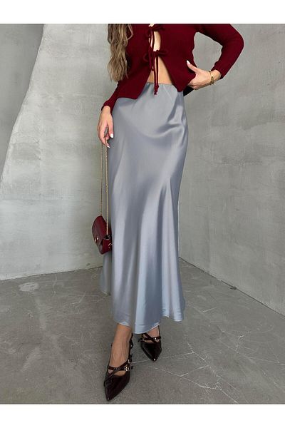 SEDA FİDAN Fusta maxi din satin gri