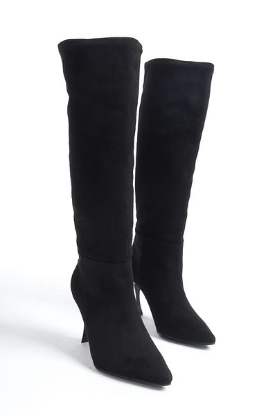 NITU Shoes Cizme de damă cu toc înalt din piele intoarsa neagra