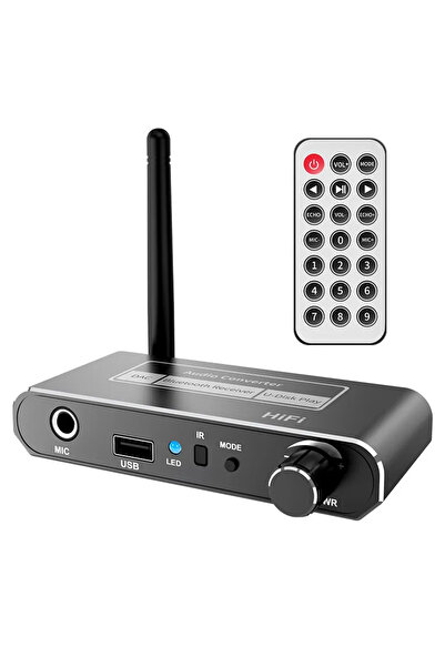 Vikefon Black HIFI Bluetooth 5.2 Audio Receiver DAC Coaxial Digital To Analog Converter 3.5mm AUX RCA Mic U-