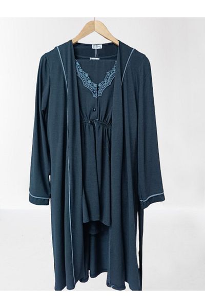 by İGP Pregnant Maternity Pajamas Set with Lace Detailed Dressing Gown