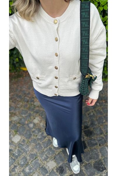 Natavanbutık White Yellow Buttoned Imported Brand Cardigan