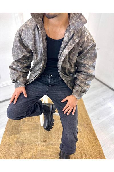 elkumoda Αδιάβροχο και αντιανεμικό καπιτονέ δερμάτινο μπουφάν - φερμουάρ, επίστρωση Micro Gel Padding
