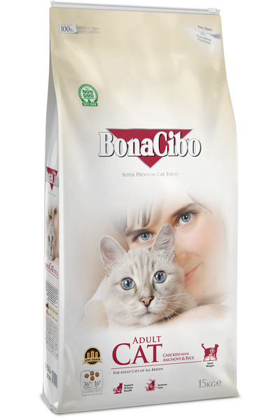 BonaCibo Adult Cat 15 Kg Tavuklu (Hamsi ve Pirinç eşliğinde) Yetişkin Kedi Maması