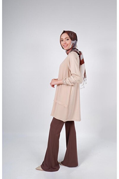 Ghisa Ribanalı Önü Şifonlu Uzun Kollu Tunik