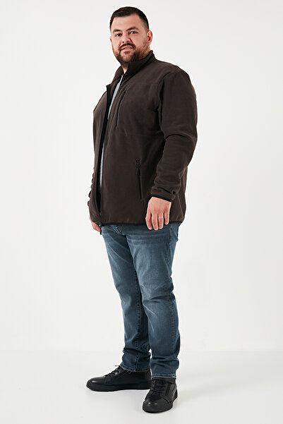 Buratti Men's Plus Size Zippered Fleece Cardigan - Regular Fit, Stand Collar Cardigan 5906028 B