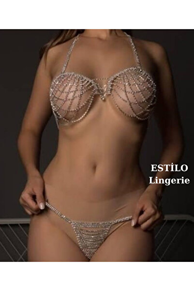 Estilo Lingerie Πολυτελή κοσμήματα σώματος με πέτρες, μπικίνι με πέτρες, εσώρουχα με πέτρες, φανταχτερό σετ εσωρούχων