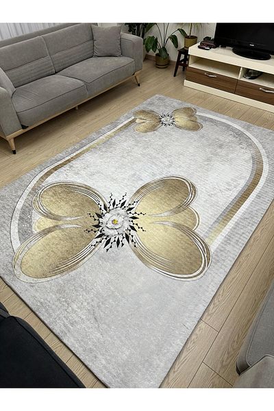 ALLGELSİN 6m2 Meter Square Washable Carpet Cover - 200x300cm, Elastic Bottom, Modern Striped