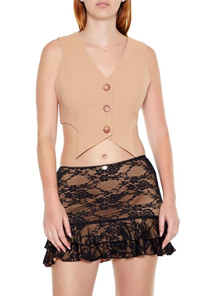 Forever 21 Crop Kesim Yaka Detaylı Yelek