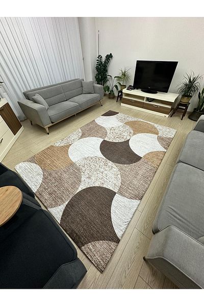 ALLGELSİN 6m2 Meter Square Washable Carpet Cover - 200x300cm, Elastic Bottom, Modern Striped