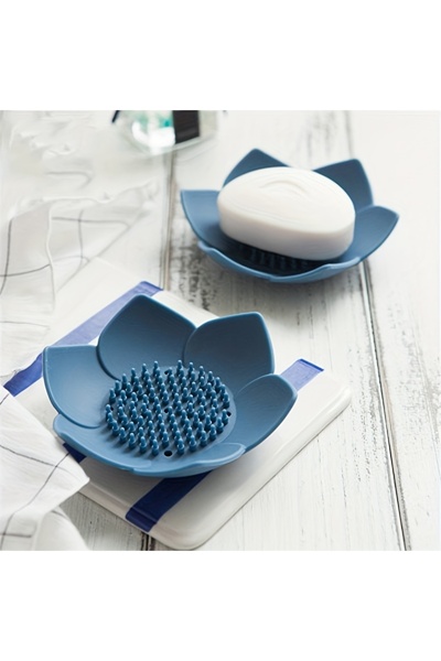 Choice Blue 1pcs Bathroom Soap Box Lotus Design Soap Holder Silicone Soap Box Drain Box Bathroom Accessorie