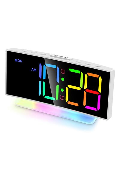 Choice White RGB Colorful LED Alarm Clock with Atmosphere Night Light and Output Power Interface to Charge