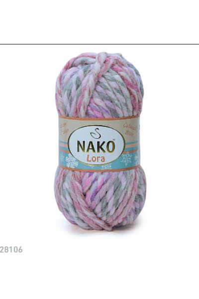 NAKO Lora 28106 5 Pieces Hand Knitting Yarn - Marbled Wool - Pink Purple