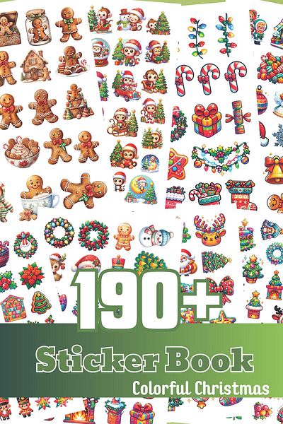 Postifull Autocolant de Anul Nou - Set de 190 de bucăți, caiet de autocolante și carte, ornament și decor de Anul Nou