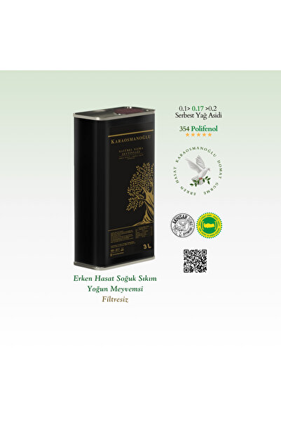 Karaosmanoğlu Zeytinyağı 3lt Domat Gurme Erken Hasat Soğuk Sıkım 2024 - 2025