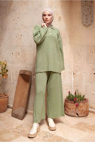Moda Rosa 25K3268 - Çakla - Shirt Collar Knitwear Set