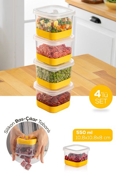 Vienev 550 ml Silicone Based 4 Piece Deep Freezer - Freeze Storage Container - Yellow