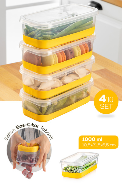 Vienev 4 Pieces 1000 ml Silicone Based Deep Freezer - Yellow Freezer Storage Container