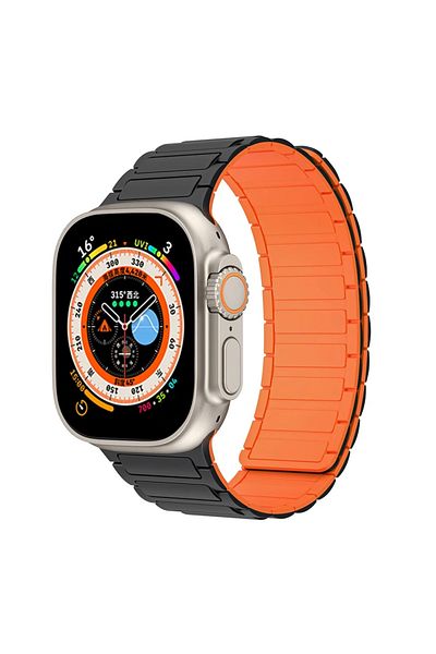 CAOWTAN 38mm 40mm 41mm Black Orange Magnetic Silicone Strap for Apple Watch Band Ultra 2 49mm 45mm 41mm Brac