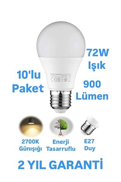 repplam 10'lu Paket 9w Led Ampul Günışığı E27 Duy 900 Lümen Led Lamba 2700 Ke...