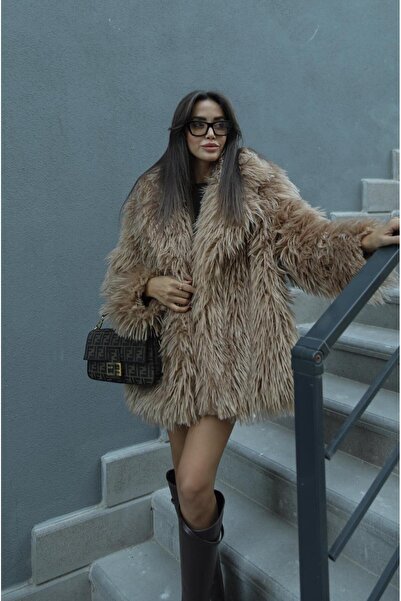 Havoş Palton de blană artificială Camel Fulton