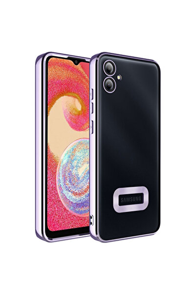 Techaks Galaxy A04E Kılıf Kamera Lens Korumalı Kenarları Renkli Logo Gösteren Omega Kapak - Lila