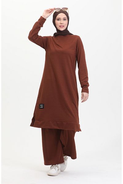 sefamerve 0044-35 Brown Two-String Tunic and Trousers Set
