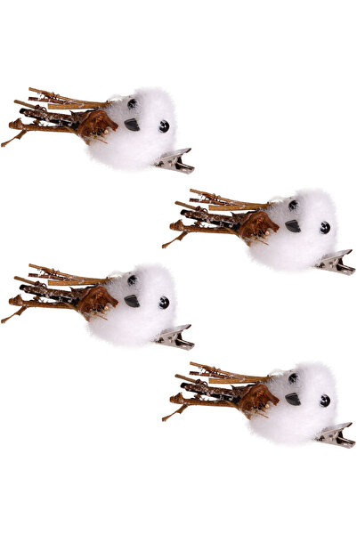 Herdekora Новорічна прикраса «Пташка» з кліпсою, набір з 4 штук, біла, 7x2 см.