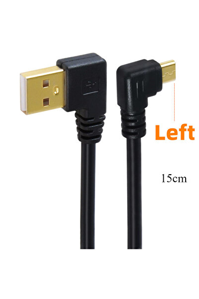 BSN قطعة واحدة من كابل USB 2.0 مطلي بالذهب بطول 15 سم بزاوية 90 درجة، من نوع Micro USB B ذكر، بطول يسار 15 سم.