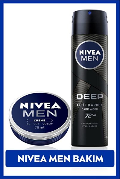 NIVEA MEN Erkek Sprey Deodorant Deep Dimension 150ml, 72 Saat Koruma ve Erkek Bakım Kremi 75ml