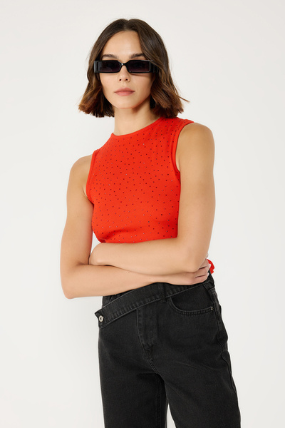 No Matter What Full Stone Covered T-Shirt with Back Lacing Detail on the Front