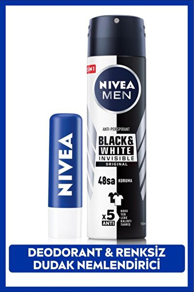 NIVEA MEN Erkek Sprey Deodorant Black&White Invisible Original 150ml ve Origi...