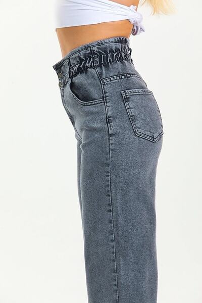 MAKRAS EXCLUSIVE A130050 Jeans Drawstring Waist Elastic High Waist Boyfriend Wide Leg Jeans