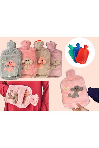 M Mimoza Park Plush Covered Hot Water Bag with Dog Emoji 2 Liters
