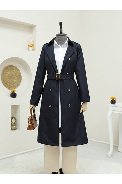 Modamorfo Marineblauer Trenchcoat mit Knöpfen und Gürtel