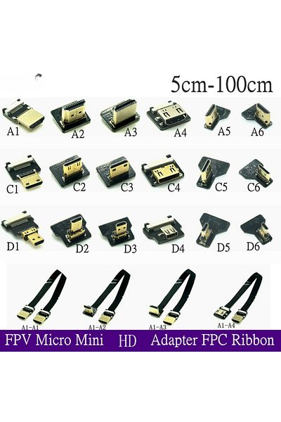 Choice كابل مرن مسطح من شريط FPV متوافق مع HDMI لـ Raspberry Pi 4 Micro HDMI إلى HDMI/Mini H...