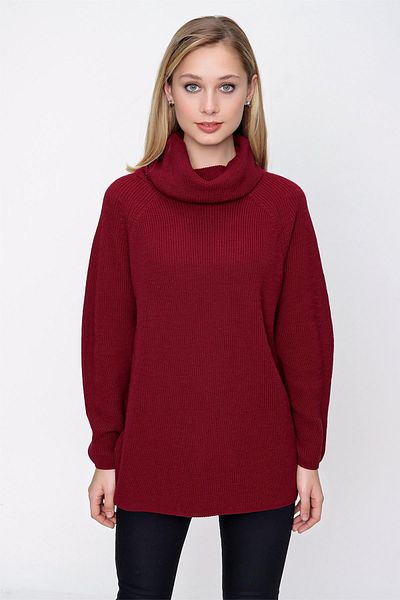 CHUBA Women's Degaje Collar Long Thessaloniki Knitwear Sweater Claret Red 22wk258