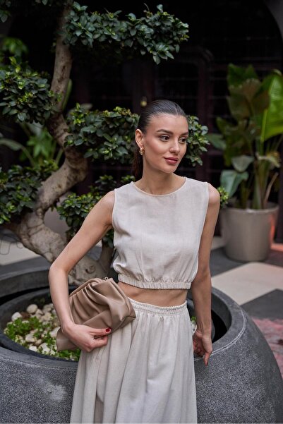 YOUR NAME Bež ženska bluza - bez rukava i sa elastičnim strukom