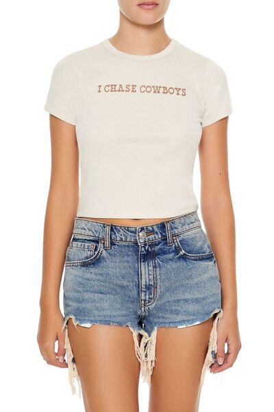 Forever 21 I Chase Cowboys Baskılı Baby Tee Tişört