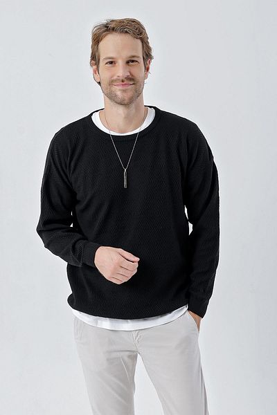 CHUBA Black Sports Knitwear Sweater - Crew Neck, Standard Fit, 24W215