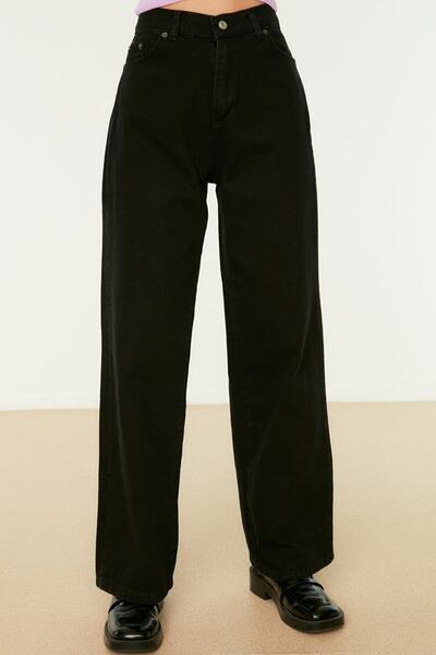 ByCukurovaFrango BY-1068 Τζιν Μαύρο Ψηλόμεσο Παντελόνι Boyfriend Φαρδιά μπατζ...