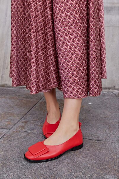 NILUFARR Rilinda Red Genuine Leather Women's Ballerinas