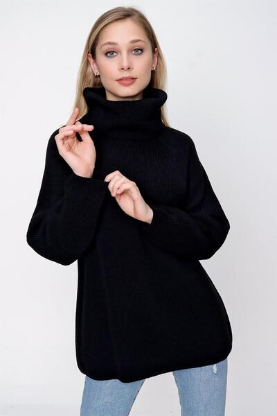 CHUBA Pulover de damă cu guler Degaje lung Thessaloniki tricotaj negru 22wk258