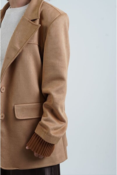 Zelish My Sister Μπεζ τζάκετ από ψεύτικο καστόρι oversized