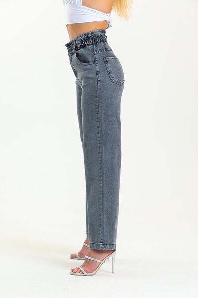 MAKRAS EXCLUSIVE A130050 Jeans Drawstring Waist Elastic High Waist Boyfriend Wide Leg Jeans